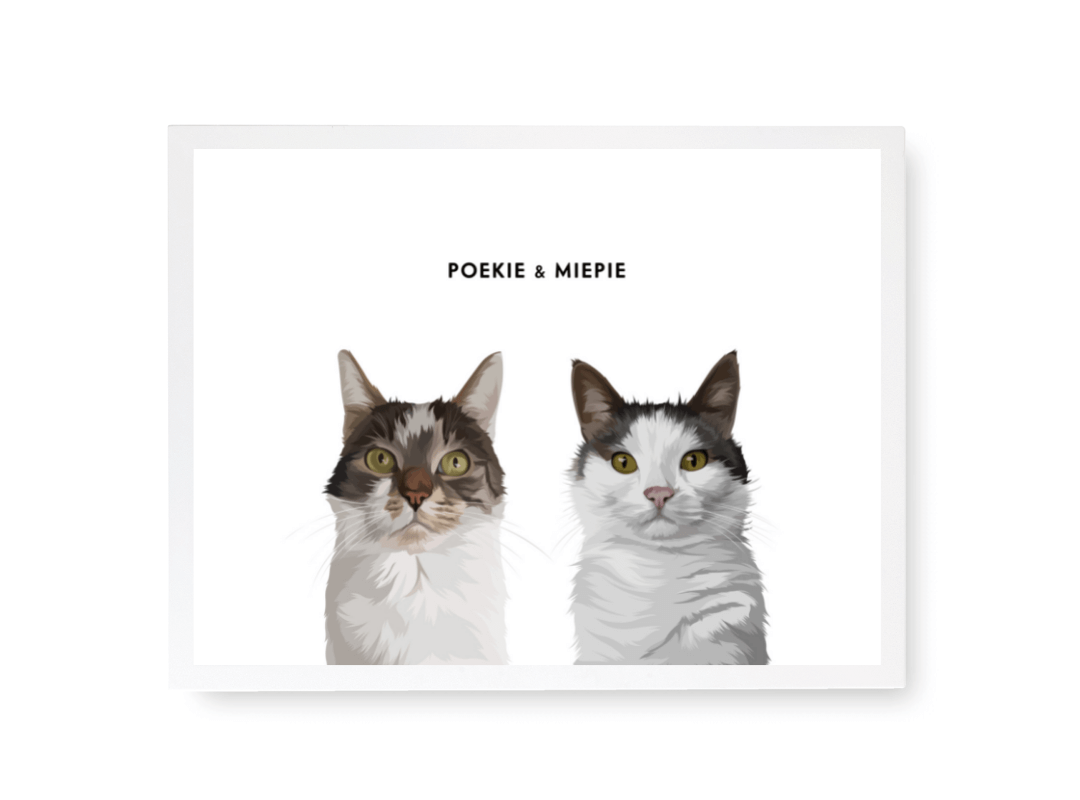 Huisdier portret witte lijst met twee katten