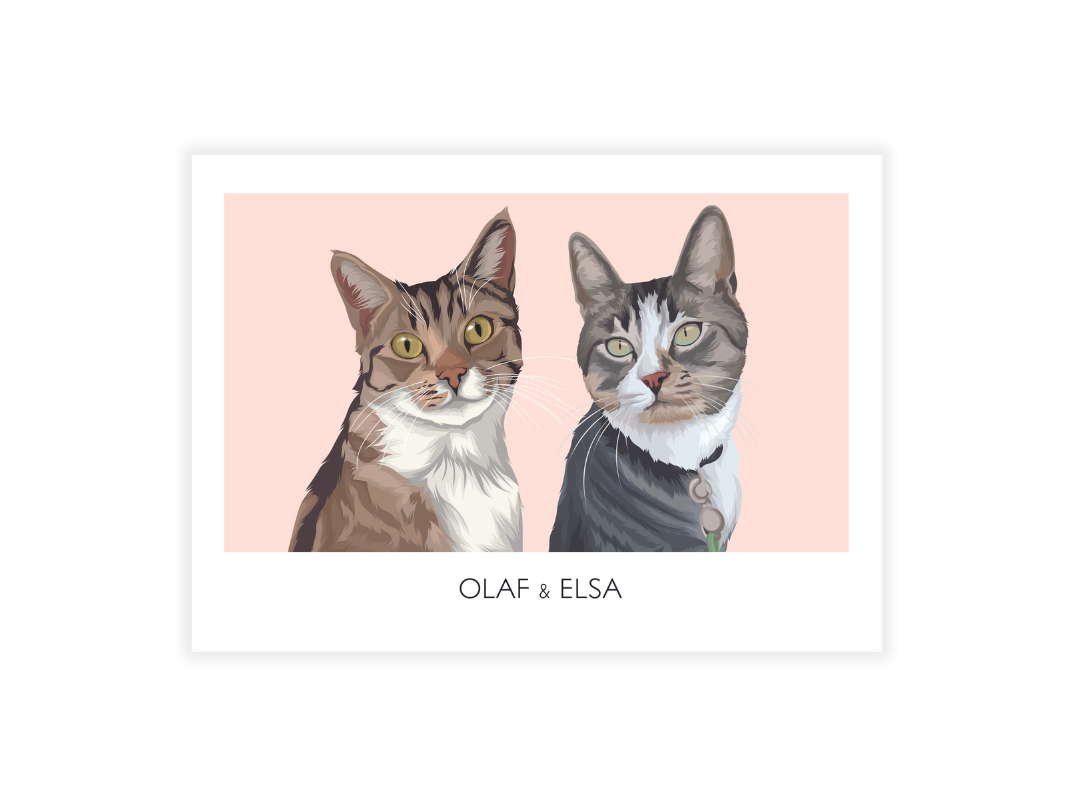Huisdier portret roze zonder lijst en met twee katten