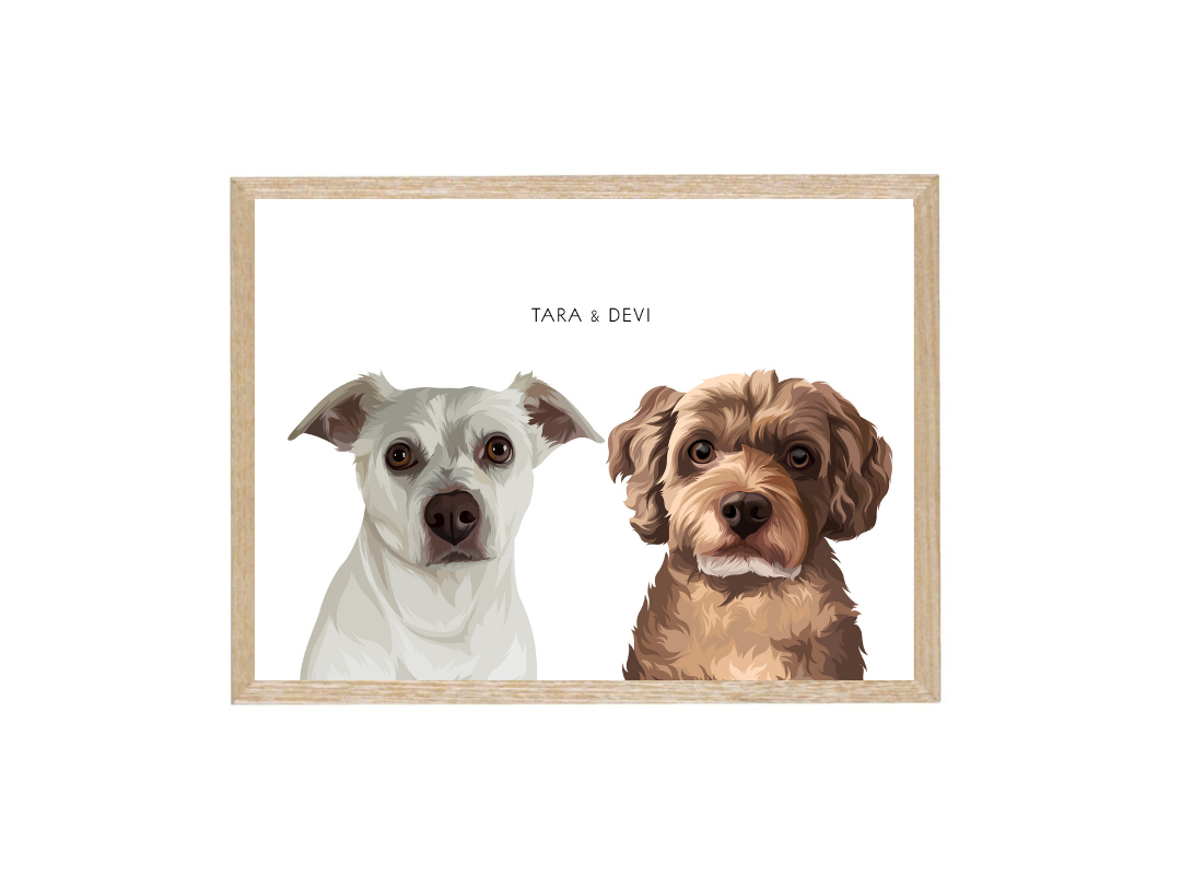 Huisdier portret houte lijst met twee honden